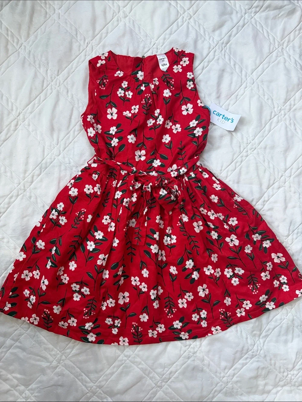 Carter's Red Floral Tie-Waist Sleeveless Dress